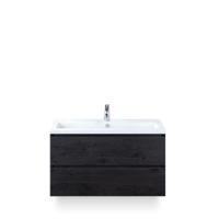 Vogue Badmeubelset 100 cm - Greeplijst in kleur - Black Oak - Keramische Wastafel Wit 1 kraangat