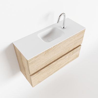 Toiletmeubel Mondiaz Ada | 80 cm | Meubelkleur Washed oak | Lex wastafel Talc Midden | 1 kraangat