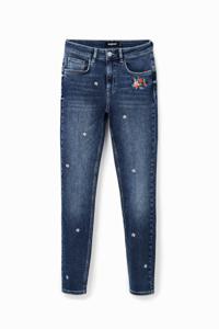 Push-up skinny jeans met bloemen - BLUE - 34