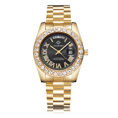 CAGARNY 6866 Fashion Life waterdichte gouden stalen band quartz horloge (zwart)