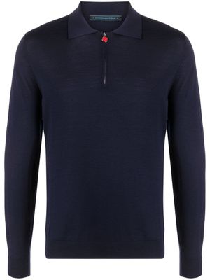 Kiton polo en laine à col zippé - Bleu
