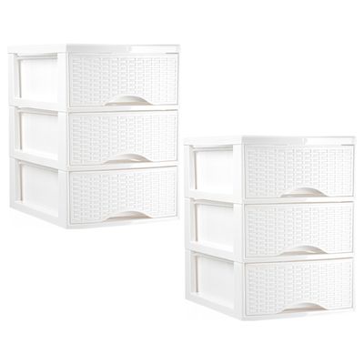Ladeblokje/bureau organizer - 2x stuks - 3 lades - ivoor wit - L18 x B25 x H33 cm - plastic
