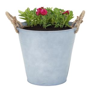 Plantenpot/bloempot emmer Old Rope - zink - zilver - D30 X H29 cm