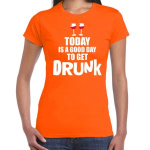 Koningsdag t-shirt good day to get drunk oranje voor dames