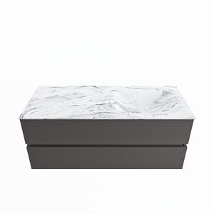 MONDIAZ VICA-DLUX 120cm badmeubel onderkast Dark grey 2 lades. Inbouw wastafel CLOUD rechts zonder kraangat, kleur Glace.