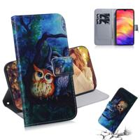 Olieverf uil patroon gekleurde tekening horizontale Flip lederen case voor Xiaomi Redmi opmerking 7 met houder & card slots & portemonnee
