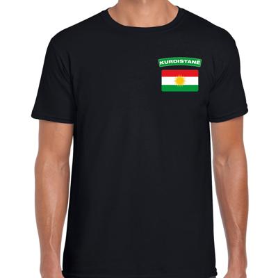 Koerdistan thema t-shirt - met vlag op borst - zwart - voor heren - landen shirt - supporters