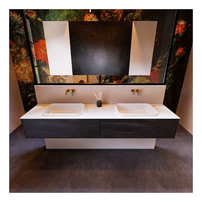 MONDIAZ ERIN 200cm badmeubel onderkast Dark brown met 2 lades wastafel dubbel zonder kraangaten kleur Talc