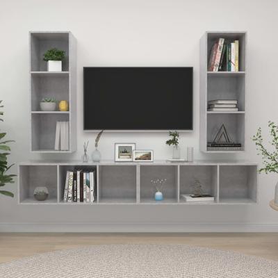Tv-wandmeubelen 4 st bewerkt hout betongrijs
