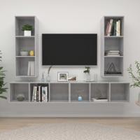 Tv-wandmeubelen 4 st bewerkt hout betongrijs Tv-wandmeubelen 4 st bewerkt hout betongrijs