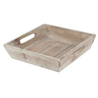 Dienblad/kaarsen plateau - hout - bruin - vierkant - 21 x 21 x 4 cm