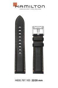 Horlogeband Hamilton H690767103 / Khaki Aviation Leder Zwart 22mm