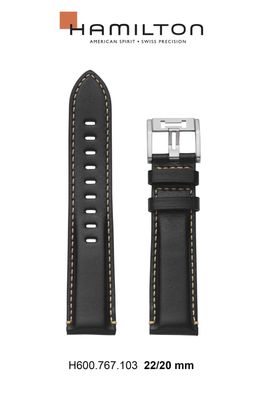 Horlogeband Hamilton H690767103 / Khaki Aviation Leder Zwart 22mm