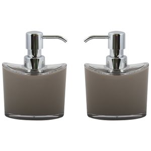 Zeeppompje/zeepdispenser Aveiro - 2x - PS kunststof - beige/zilver - 11 x 14 cm - 260 ml