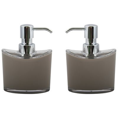 Zeeppompje/zeepdispenser Aveiro - 2x - PS kunststof - beige/zilver - 11 x 14 cm - 260 ml