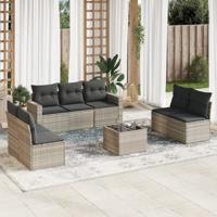 8-delige Loungeset met kussens poly rattan lichtgrijs