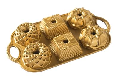 Nordic Ware Mini Tulband / Bakvorm Geo Bundtlette - Gietaluminium - Goud - 6 stuks