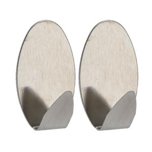 Plakhaakjes ovaal - 2x stuks - 3 x 2,5 x 5 cm - Zelfklevende ophang haakjes - RVS - zilver