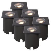 Set van 6 Cody LED Grondspots Zwart - GU10 4,4 Watt 345 lumen dimbaar - 2700K warm wit - Kantelbaar - Overrijdbaar - Vierkant - IP67 waterdicht
