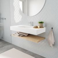 Mondiaz Alan badmeubel 100 cm planchet washed oak vrijhangend wastafel midden 1 kraangat wit Mondiaz Alan badmeubel 100 cm planchet washed oak vrijhangend wastafel midden 1 kraangat wit
