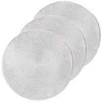 10x Ronde placemats glimmend zilver 38 cm geweven/gevlochten