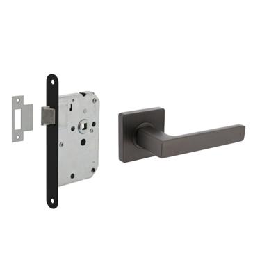 Intersteel Deurbeslag set Loopslot zwart met Deurkruk Hera op rozet Antraciet grijs