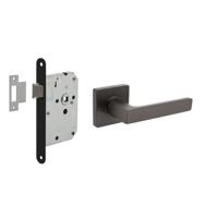 Intersteel Deurbeslag set Loopslot zwart met Deurkruk Hera op rozet Antraciet grijs