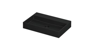 Wastafel United Porselein zonder kraangat incl. porseleinen click plug en verborgen overloop systeem 70 cm x 45 cm x 11 cm Mat zwart 0206024