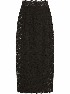 Dolce & Gabbana jupe mi-longue en dentelle fleurie - Noir
