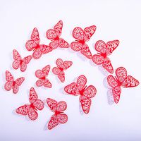 Cake topper decoratie vlinders of muur decoratie met plakkers 12 stuks rood - 3D vlinders - VL-03 - thumbnail