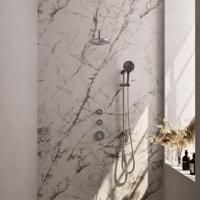 Brauer Brushed Carving Thermostatische Regendoucheset Inbouw - Hoofddouche 20 cm - Gebogen Wandarm - Handdouche 3 Standen - Doucheslang - Geintegreerde Glijstang - Rvs