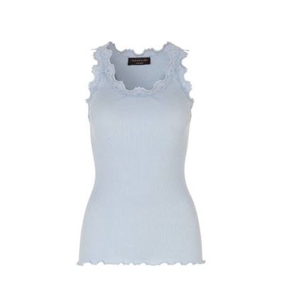 Rosemunde ribgebreide singlet met zijde wit