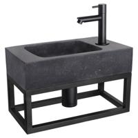 Differnz fonteinset bombai black - natuursteen - kraan recht - met handdoekrek - 40 x 22 x 9 cm - mat zwart