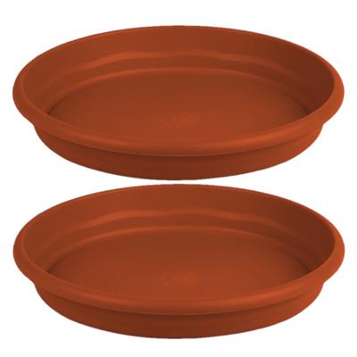 Opvangbord - 2x - terracotta - kunststof - D16 cm - onderschaal/opvangbord