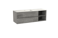 Storke Edge zwevend badmeubel 150 x 52 cm beton donkergrijs met Mata asymmetrisch linkse wastafel in solid surface