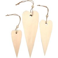 Creativ Company Houten decoraties, lang hart, h: 12+16+20 cm, dikte 5 mm, 3 stuk/ 1 doos Creativ Company Houten decoraties, lang hart, h: 12+16+20 cm, dikte 5 mm, 3 stuk/ 1 doos