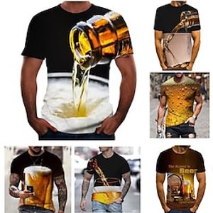 Voor heren Overhemd T-shirt Grafisch 3D Bier Ronde hals Donker Grijs A B C D Grote maten Uitgaan Weekend Korte mouw Kleding Basic Lightinthebox