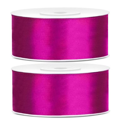 2x Hobby/decoratie fuchsia roze satijnen sierlinten 2,5 cm/25 mm x 25 meter