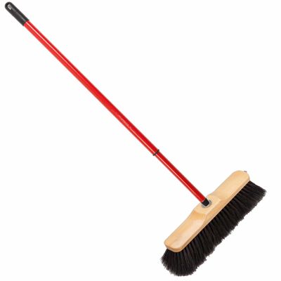 Houten zachte binnenbezem 28 cm inclusief metalen telescoopsteel rood 80 - 130 cm