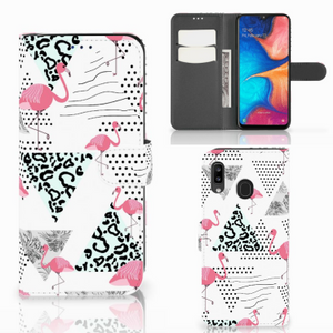 Samsung Galaxy A30 Telefoonhoesje met Pasjes Flamingo Triangle