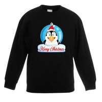 Kersttrui Merry Christmas pinguin kerstbal zwart kinderen - thumbnail