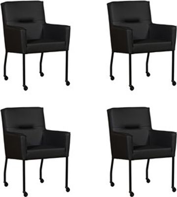 Set van 4 Zwarte leren moderne eetkamerstoelen Lucky - Toledo Leer Nero (zwart leer)