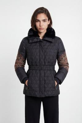 Gewatteerde jas met verstelbare taille en hoge kraag - BLACK - 42 Gewatteerde jas met verstelbare taille en hoge kraag - BLACK - 42