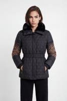 Gewatteerde jas met verstelbare taille en hoge kraag - BLACK - 42