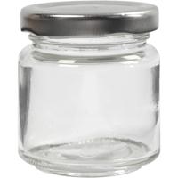 Creativ Company Glazen pot, h: 6,5 cm, d 5,7 cm, 100 ml, transparant, 12 stuk/ 1 doos