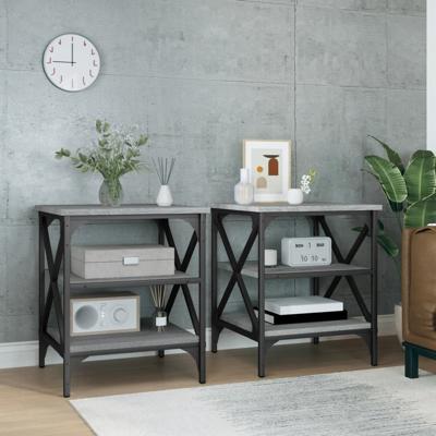 Bijzettafels 2 st 40x42x50 cm bewerkt hout grijs sonoma eiken