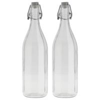 Bormioli rocco set van 2x stuks weckflessen transparant beugeldop glas van 1 liter - thumbnail