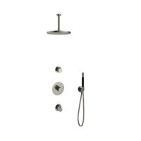 Hotbath Cobber - Inbouw Regendoucheset - Geborsteld Nikkel - 2 Stopkranen - Thermostatisch - Plafondbuis 15 cm - Hoofddouche 300 mm - Staafhanddouche - Waterbesparend