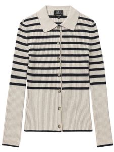 A.P.C. cardigan en maille nervurée à rayures - Blanc