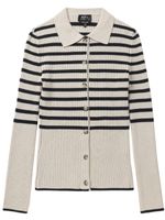 A.P.C. cardigan en maille nervurée à rayures - Blanc